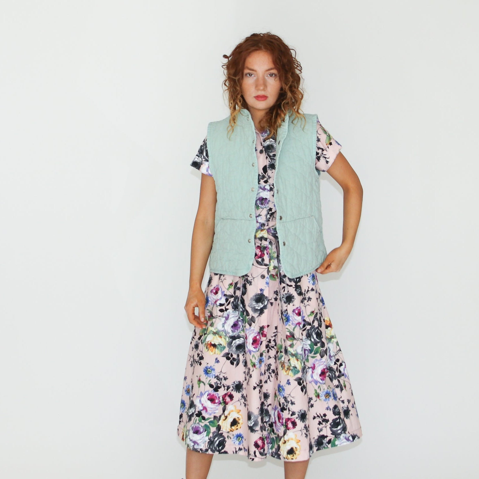 Round Collar Shirt Dress Blue Birds-Poplin / S Round Collar Shirt Dress Blue Birds-Poplin / S