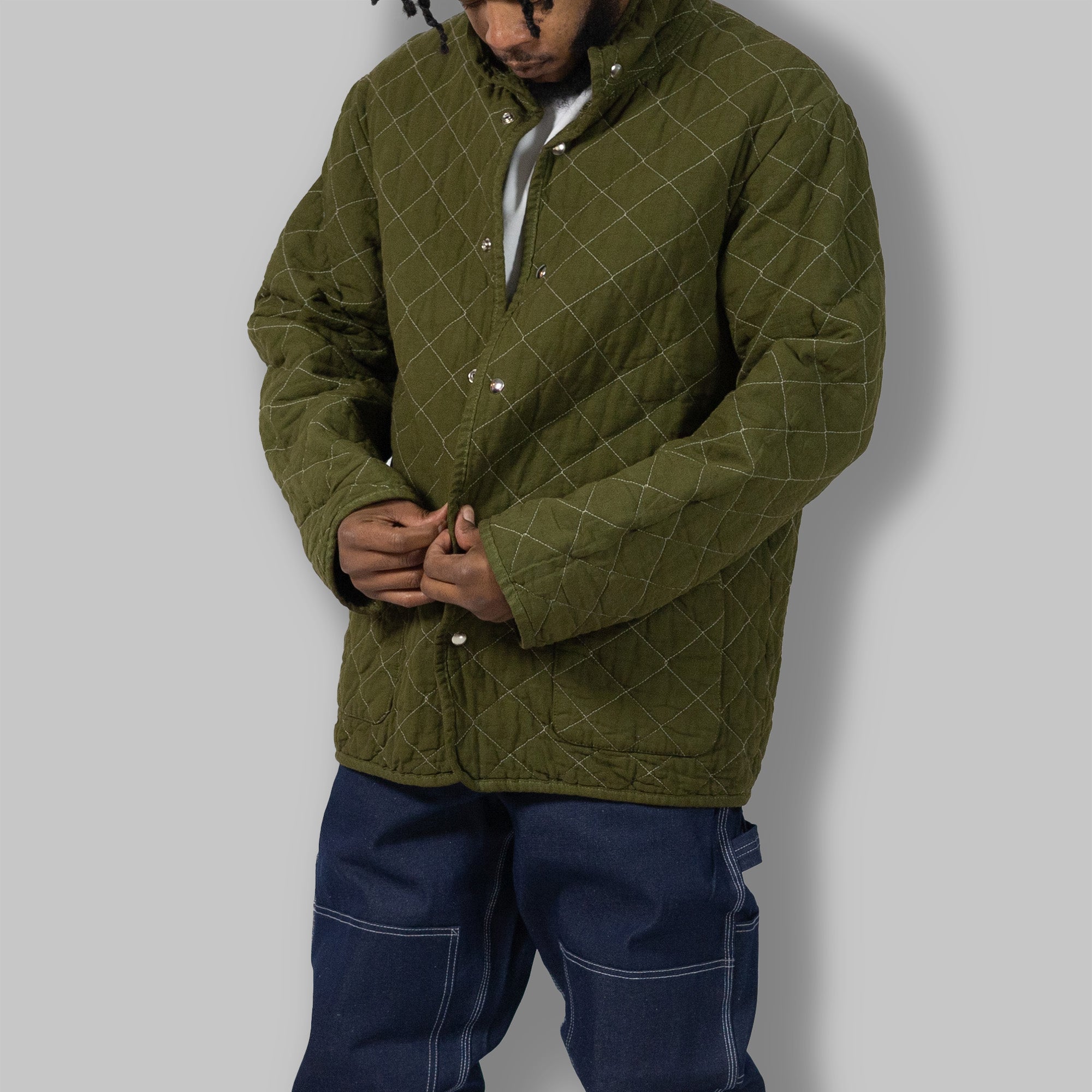 Utility canvas quilted snap jacket discount
