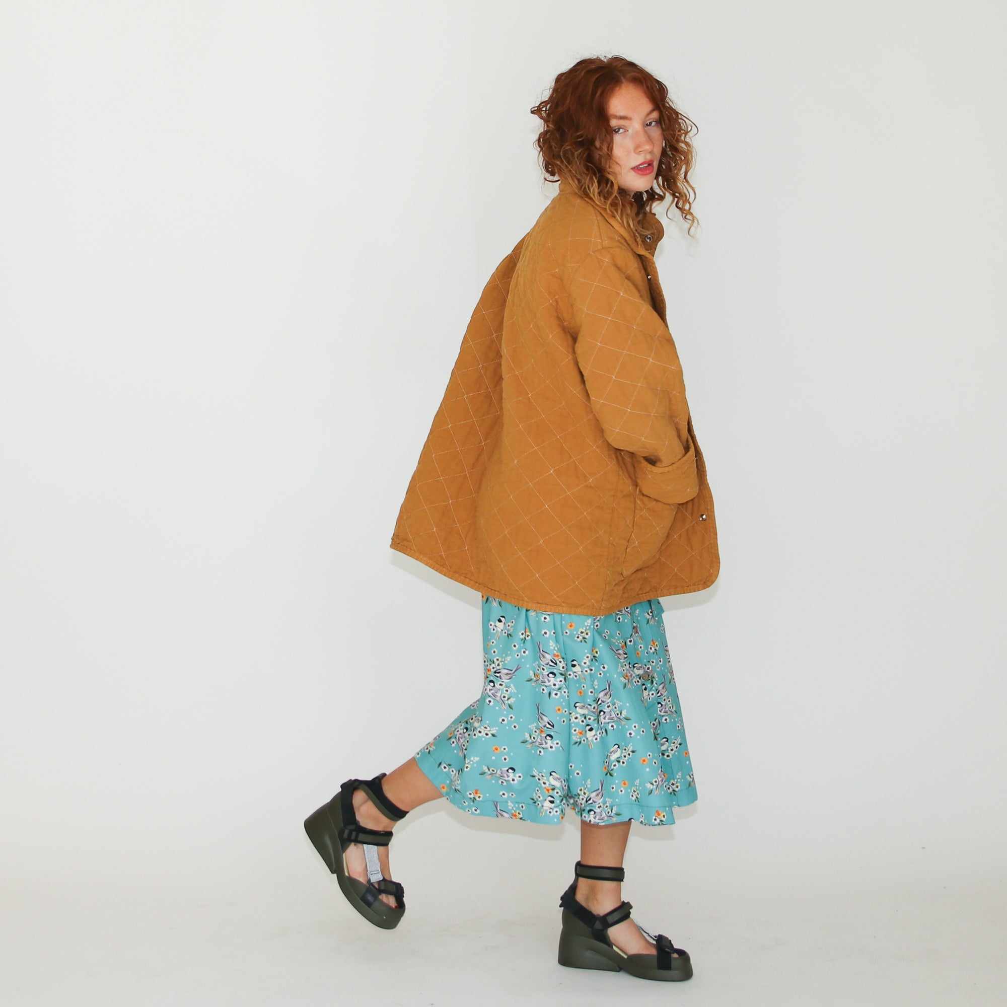 Round Collar Shirt Dress Blue Birds-Poplin / S Round Collar Shirt Dress Blue Birds-Poplin / S